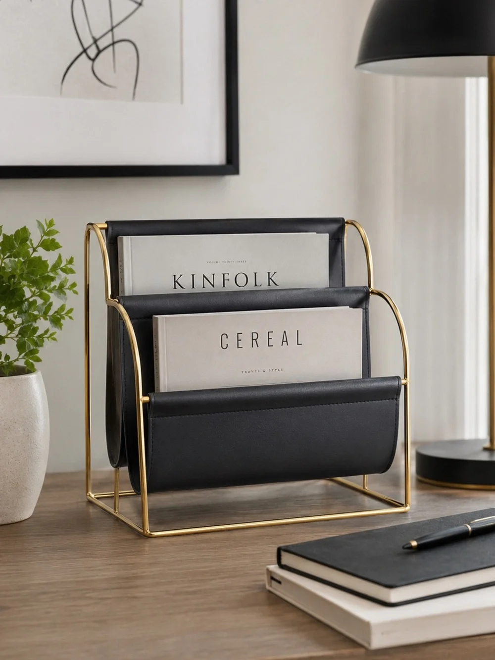 File holder navy gold folder rack magazine leather office storage organizer